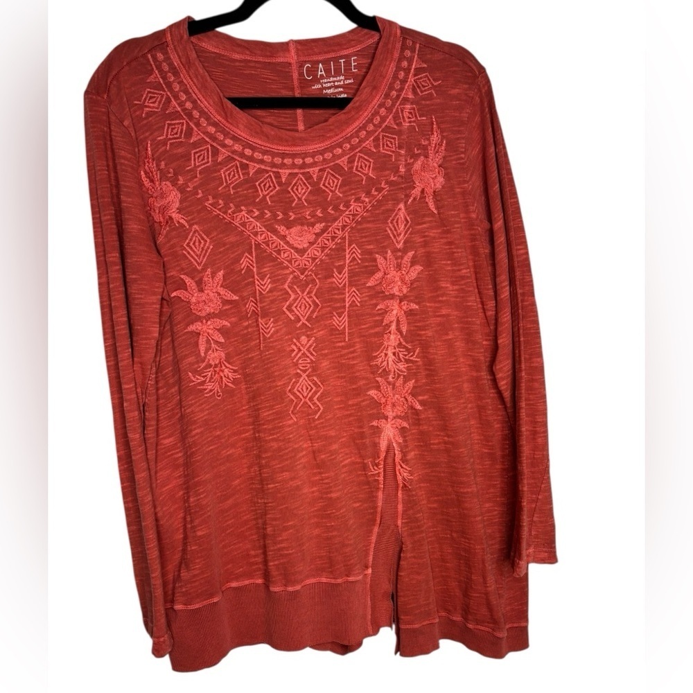 Caite Jada Top Cotton Embroidered Blouse Top Size Medium